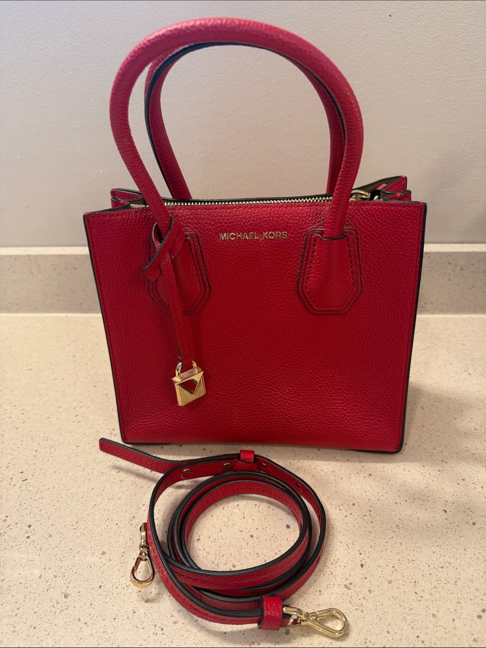 Michael Kors Red Pebbled Leather Small Satchel - Picture 3 of 4